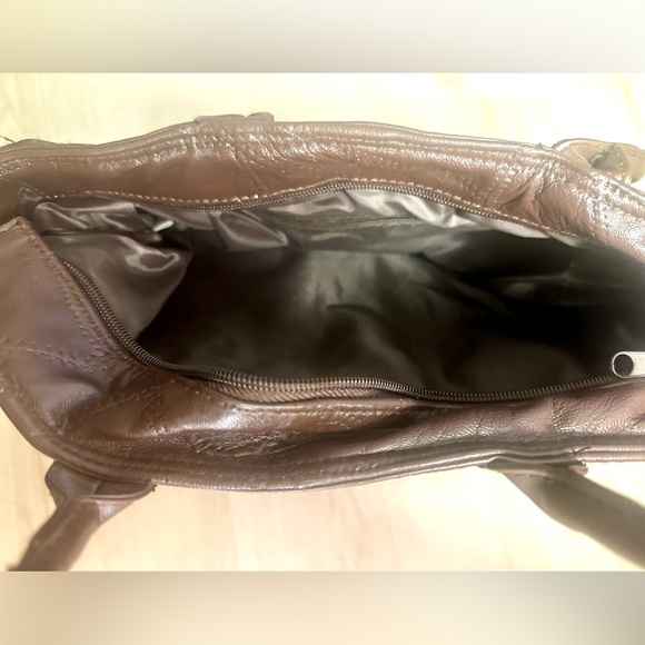 Dark Chocolate Brown Patchwork Lambskin Leather Vintage Travel Tote Bag - Picture 6 of 15